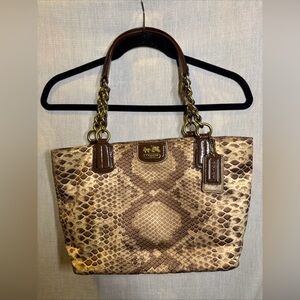 Coach Horse & Carriage Snake Print & Leather Trim Medium Sz Shoulder Handbag